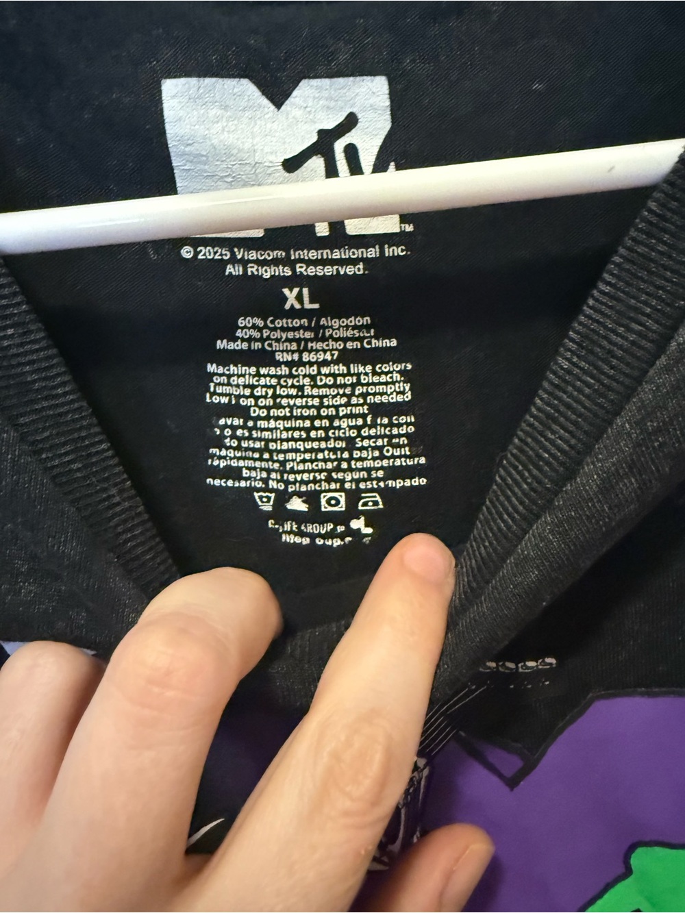 MTV Black Tee with Purple & Neon Green Graphic - Picture 2 of 3